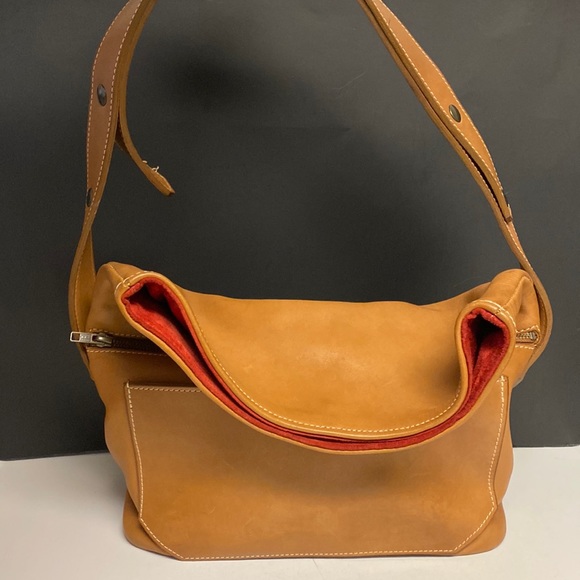 Vent de Terre Paris Tan Leather Shoulder Bag Purse - Picture 1 of 17